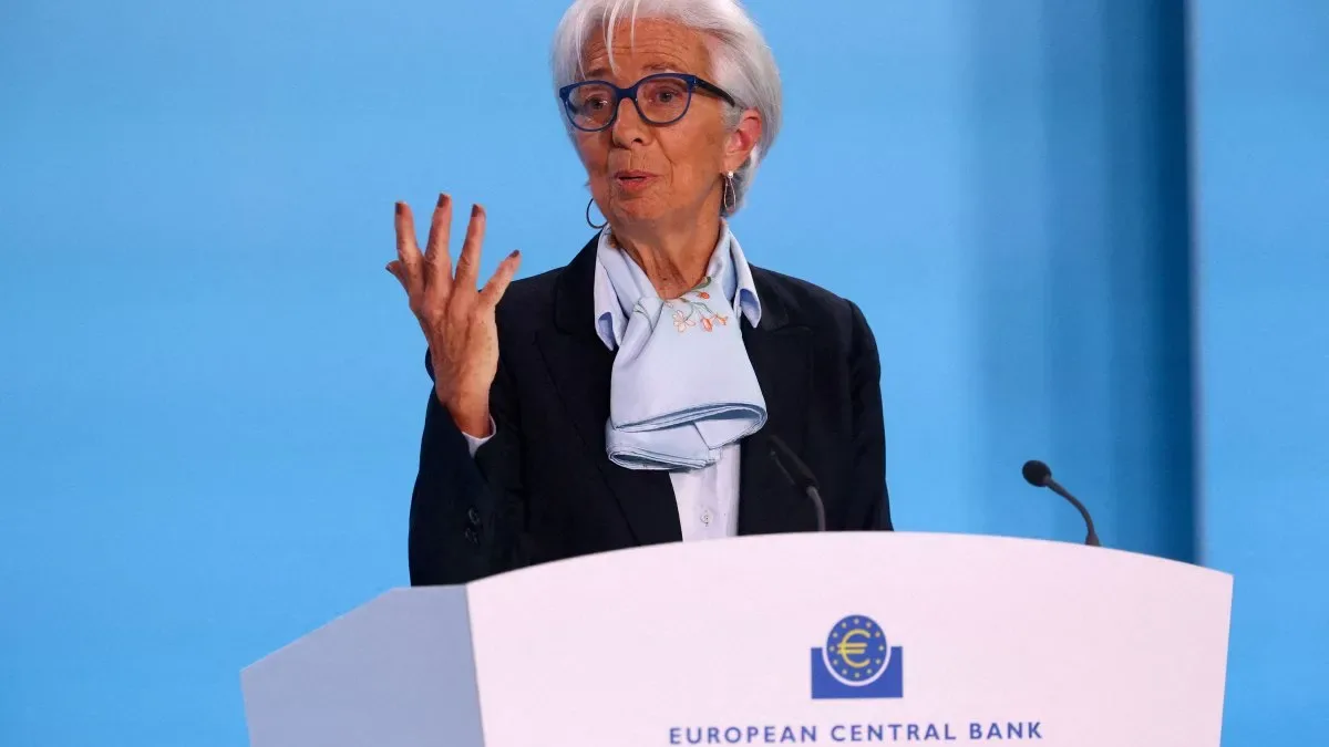 Christine Lagarde hablando en una conferencia de prensa del Banco Central Europeo