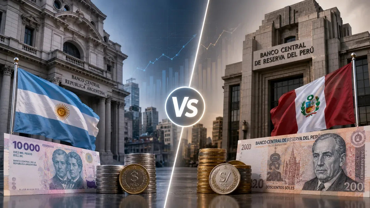 Edificio del Banco Central de la República Argentina con bandera nacional ondeando
