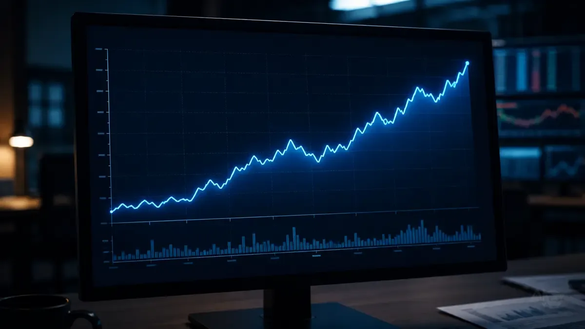 Pantalla con un gráfico de línea ascendente representando inflación